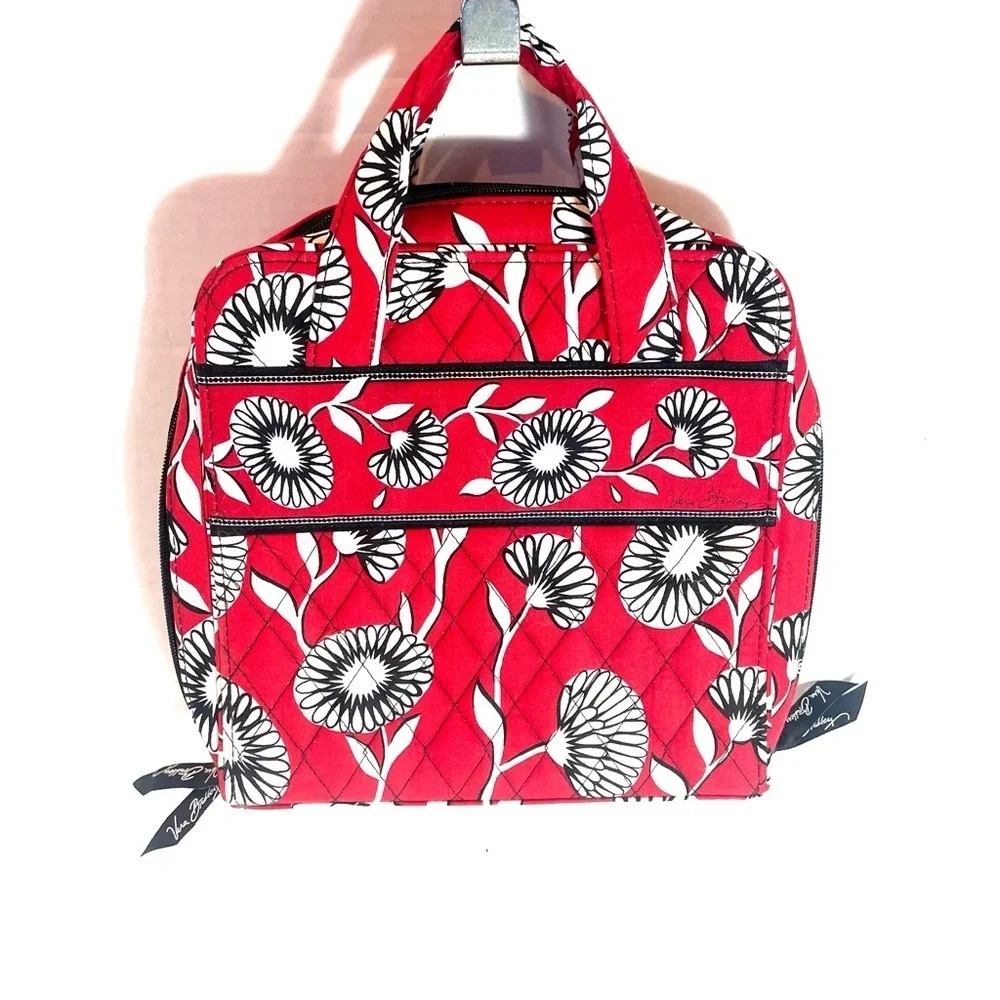 Vera Bradley Red Floral Quilted Cosmetic Train Case Travel Makeup Bag Zip NWOT